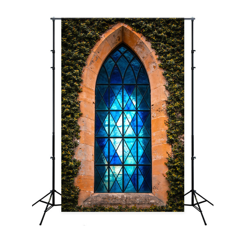 Easter Religious Backdrops Ivy Framed Gothic Blue Window Easter Backdrops For Photos UK LXX62-66