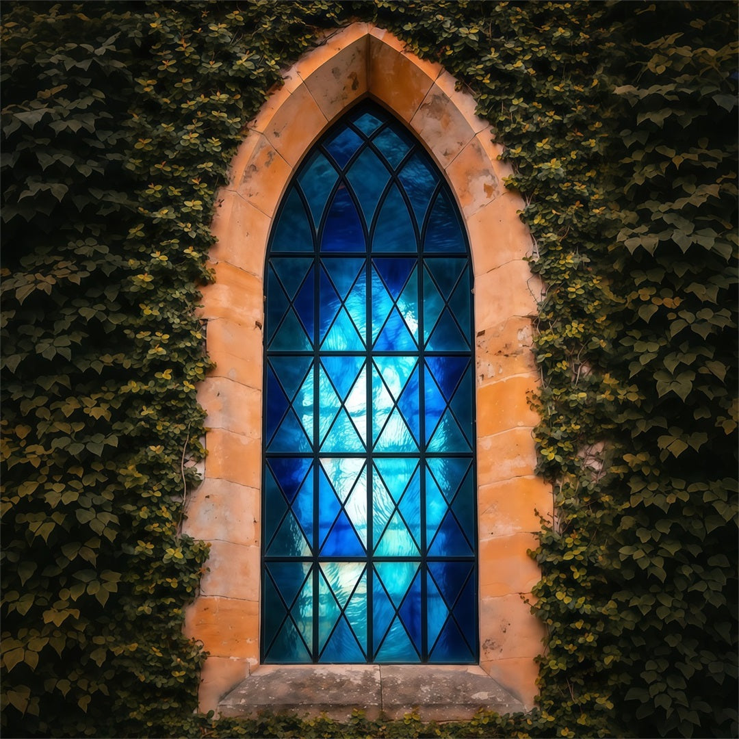 Easter Religious Backdrops Ivy Framed Gothic Blue Window Easter Backdrops For Photos UK LXX62-66