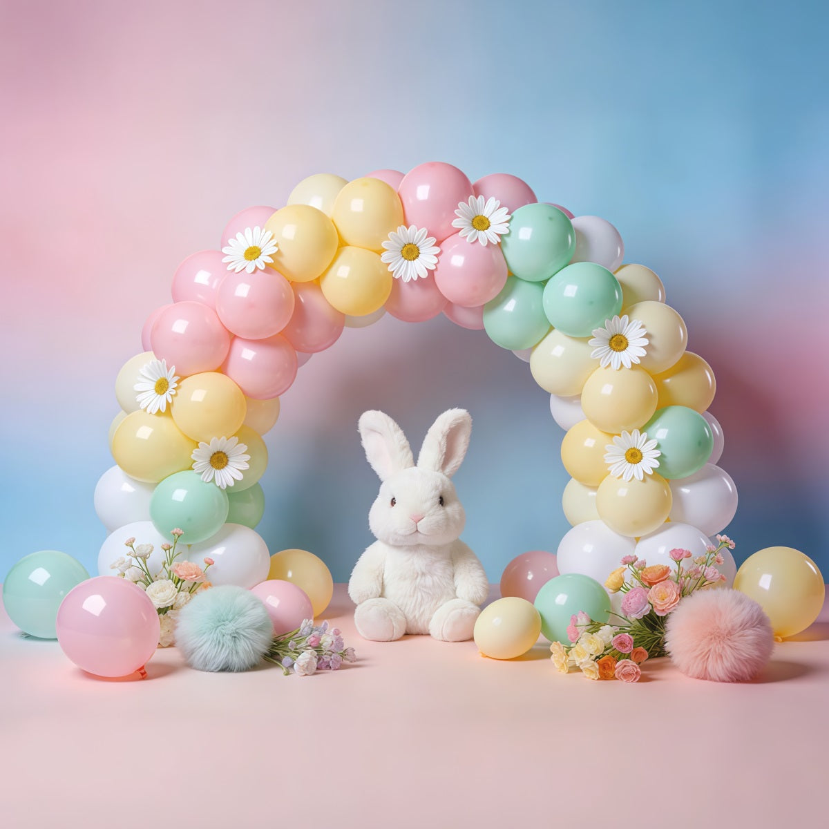 Easter Balloon Backdrop Ideas Bunny Flower Daisy Arch Easter Backdrops Photography UK LXX62-70