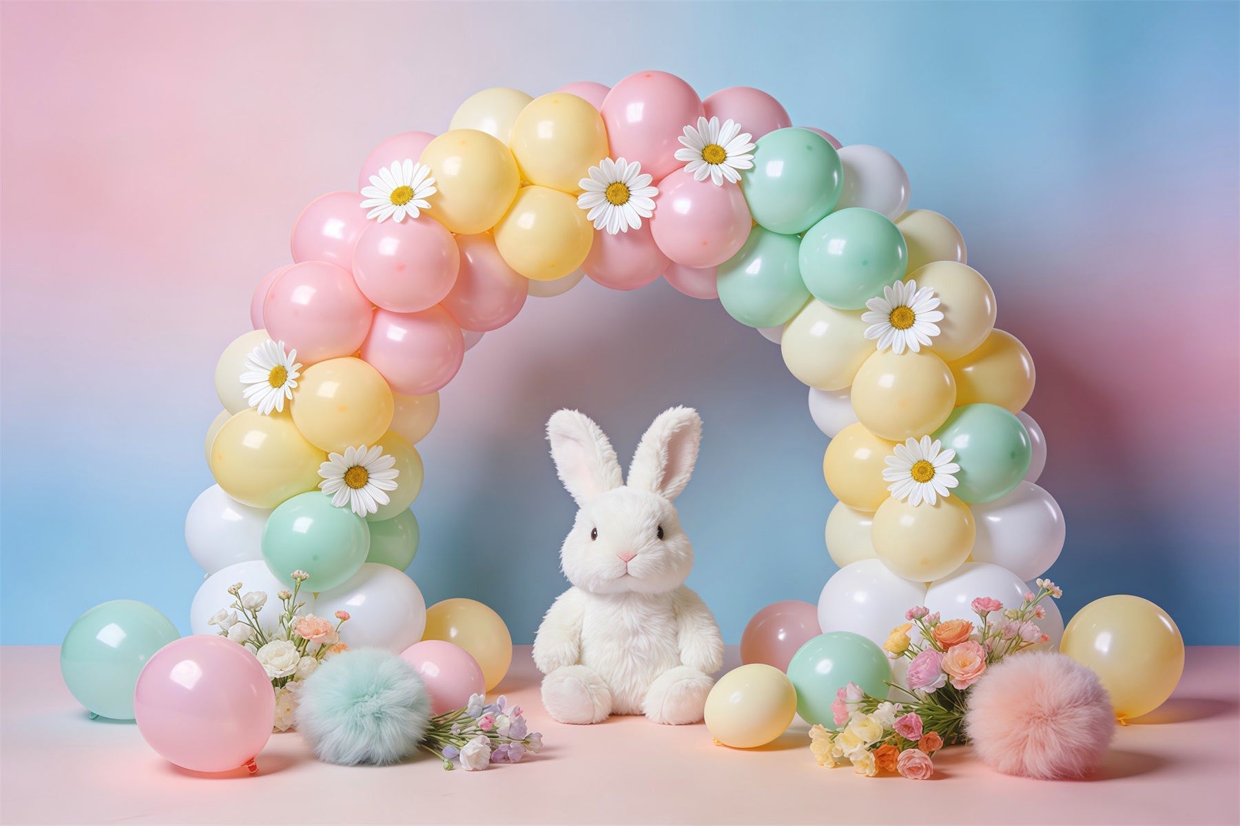Easter Balloon Backdrop Ideas Bunny Flower Daisy Arch Easter Backdrops Photography UK LXX62-70