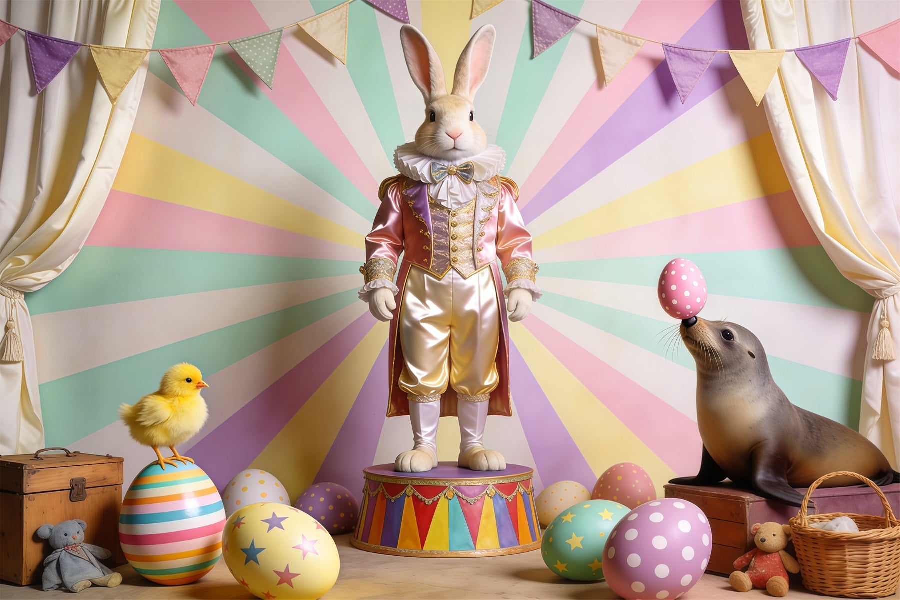 Peter Rabbit Photography Backdrop Carnival Bunny Chick Seal Stage Happy Easter Photo Backdrop UK LXX62-71