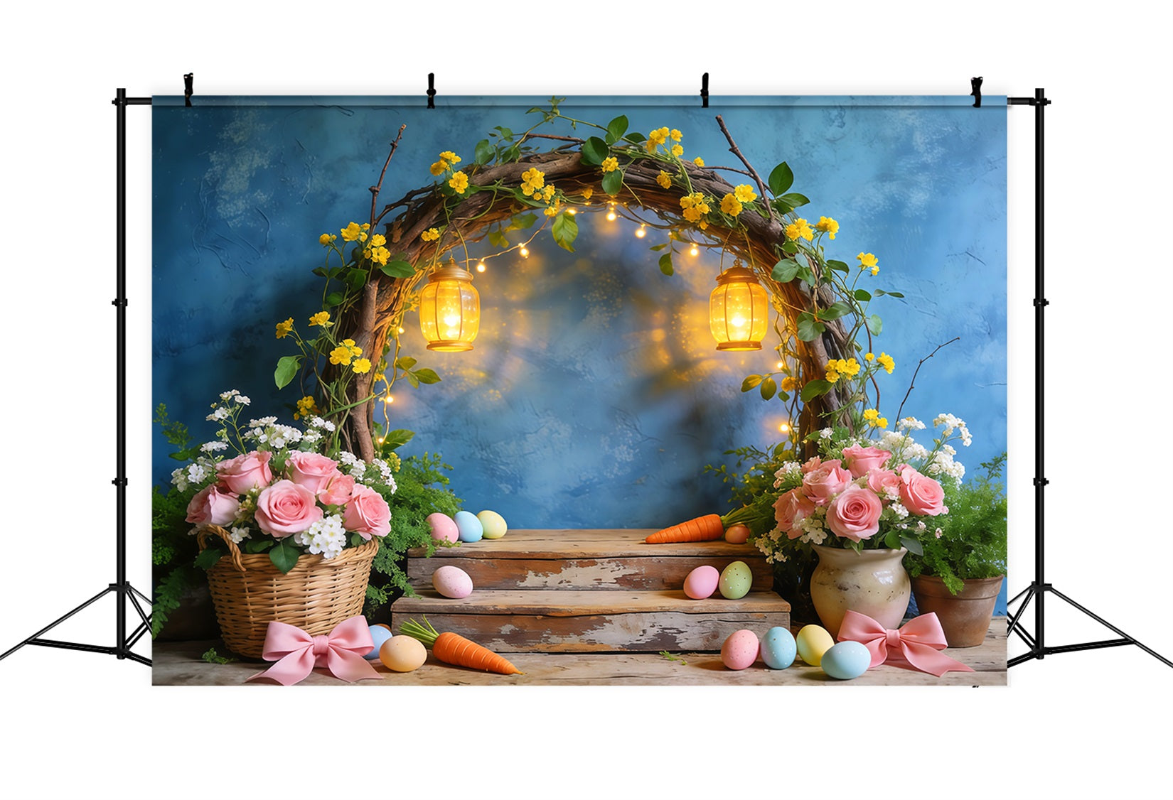 Easter Stage Backdrops Rustic Floral Lantern Arch Display Photography Backdrop Easter UK LXX62-73