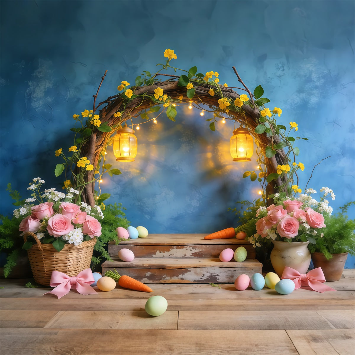 Easter Stage Backdrops Rustic Floral Lantern Arch Display Photography Backdrop Easter UK LXX62-73