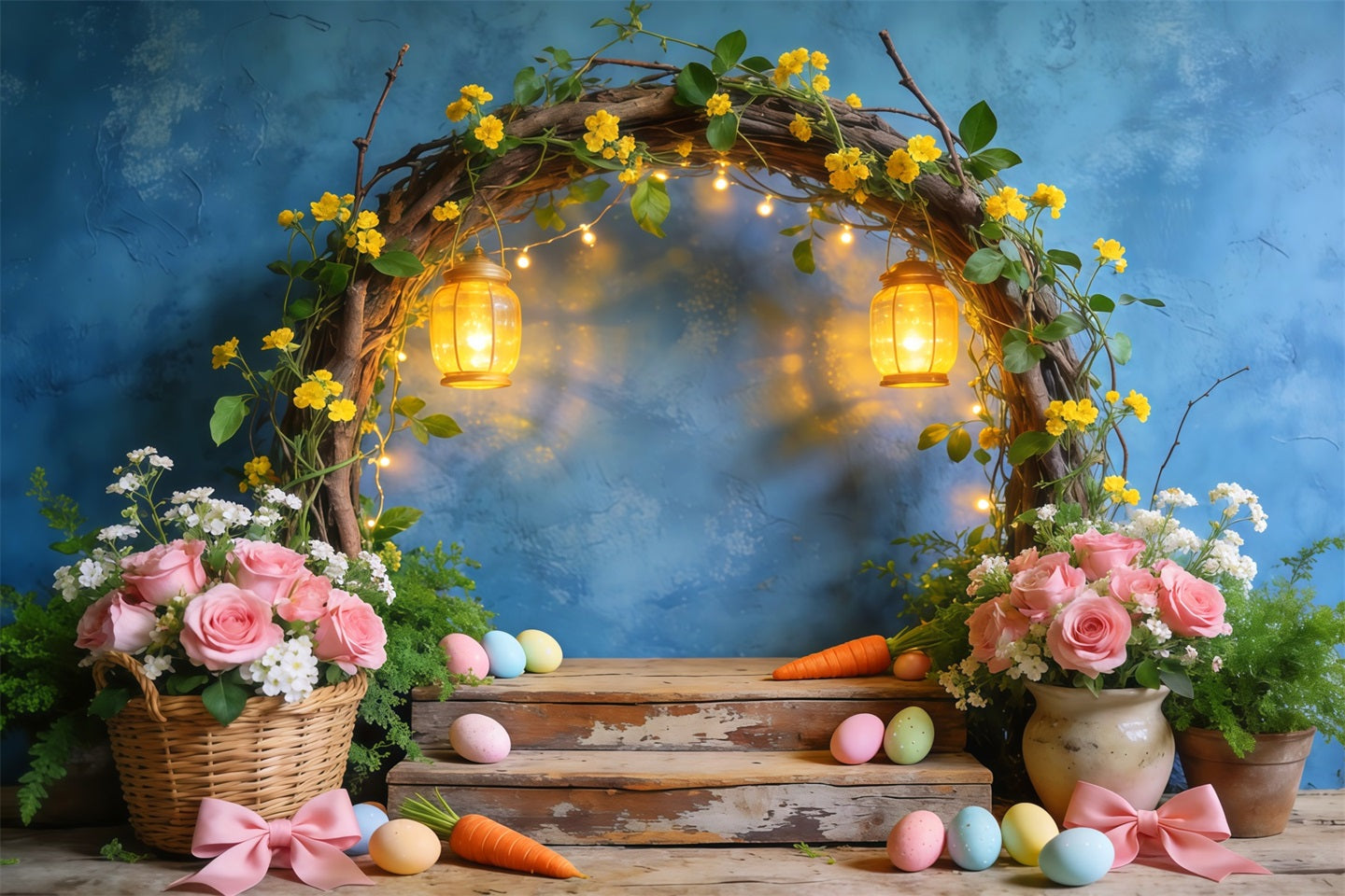 Easter Stage Backdrops Rustic Floral Lantern Arch Display Photography Backdrop Easter UK LXX62-73