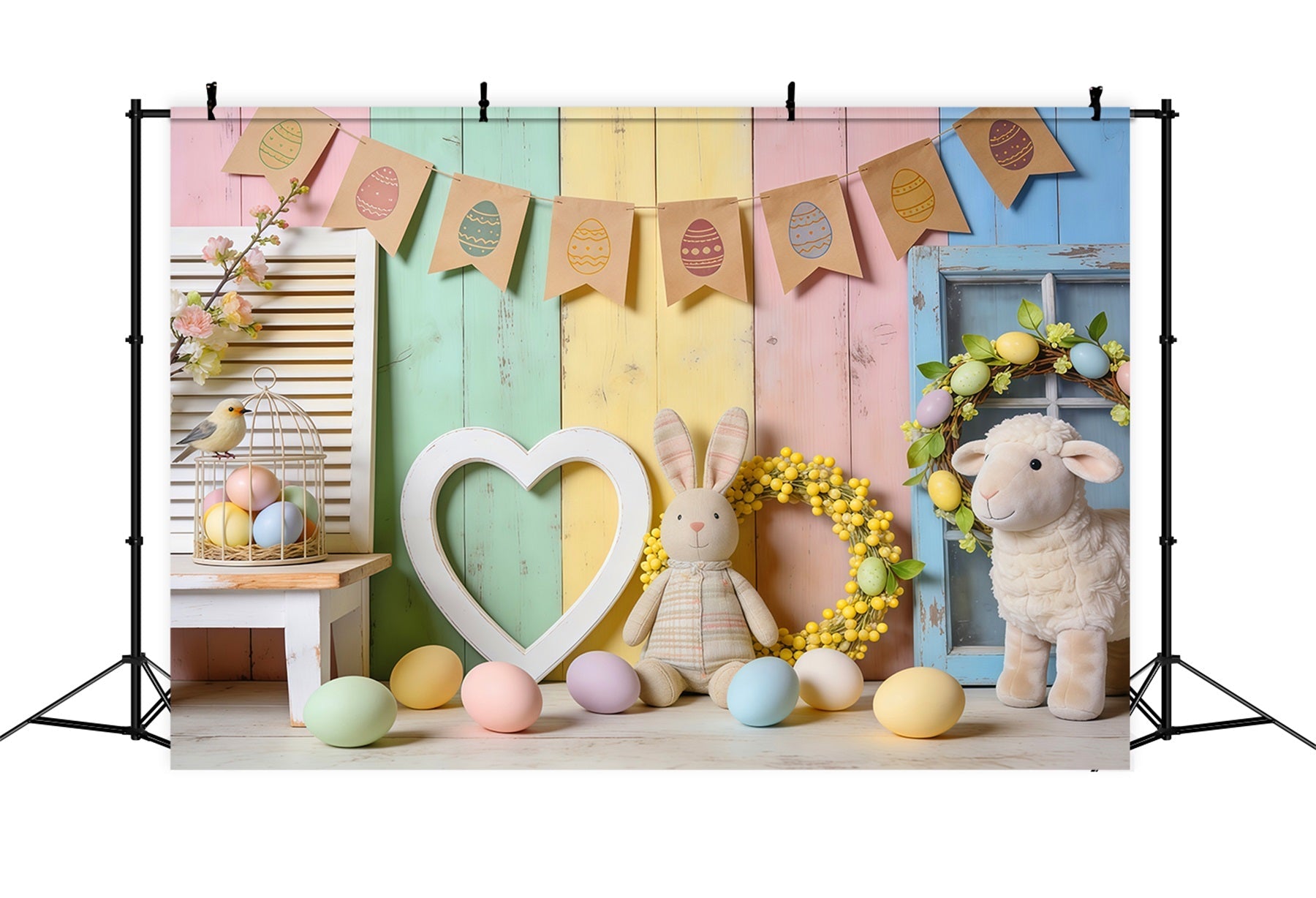 Easter Sunday Backdrop Ideas Pastel Wooden Heart Bunny Decor Photo Backdrops For Easter UK LXX62-74