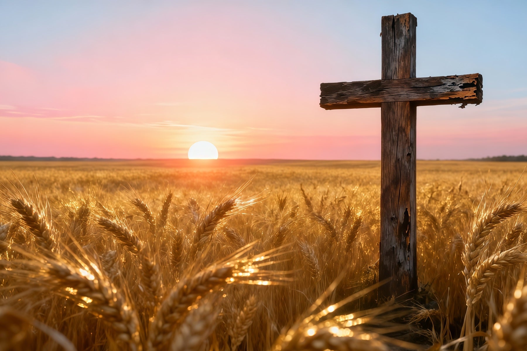 Christian Easter Photo Backdrop Golden Wheatfield Sunset Wooden Cross Simple Easter Backdrop UK LXX62-75