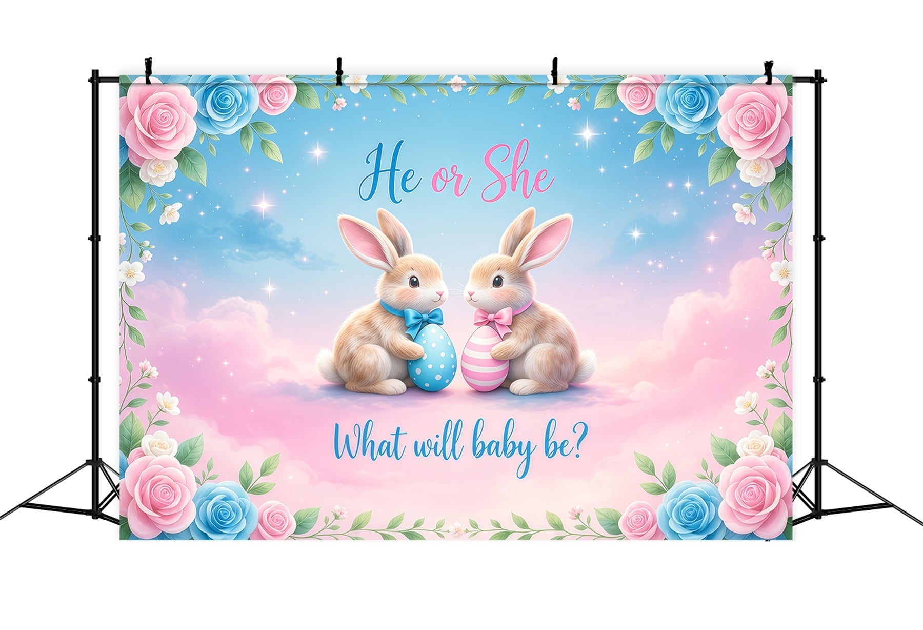 Easter Gender Reveal Backdrop Bunny He Or She Flower Photography Backdrops Easter UK LXX62-76