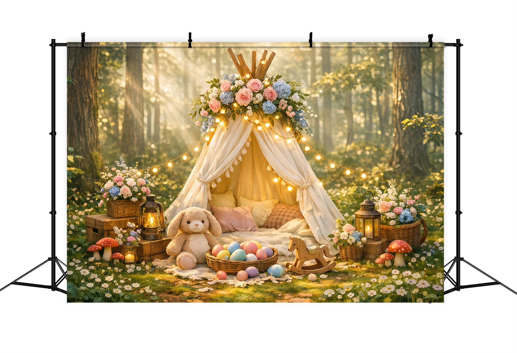 Baby Easter Backdrop Enchanted Forest Floral Teepee Easter Party Backdrop UK LXX62-77