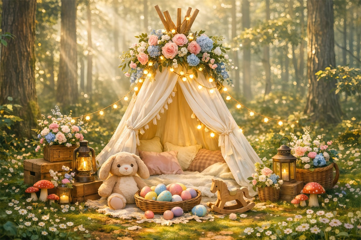 Baby Easter Backdrop Enchanted Forest Floral Teepee Easter Party Backdrop UK LXX62-77