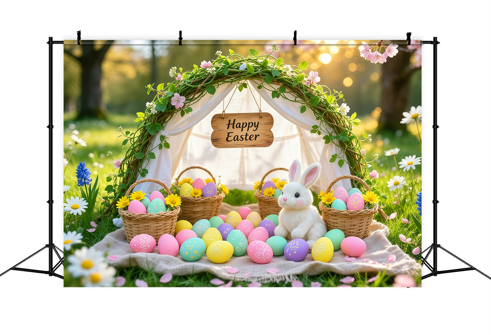 Easter Photo Backdrops Church Spring Meadow Egg Basket Arch 10x10 Easter Backdrop UK LXX62-79