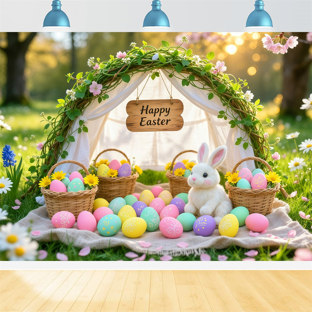 Easter Photo Backdrops Church Spring Meadow Egg Basket Arch 10x10 Easter Backdrop UK LXX62-79