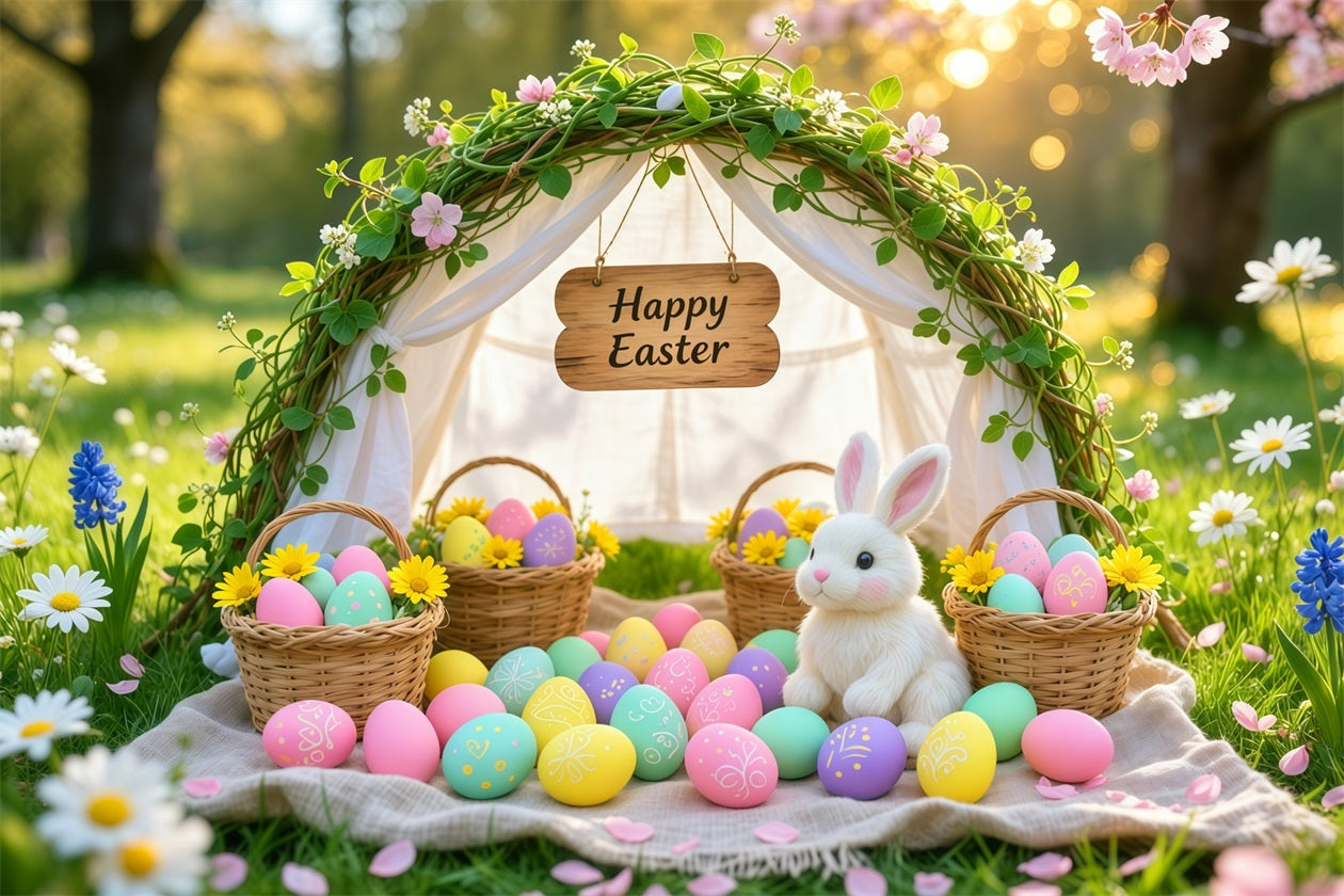 Easter Photo Backdrops Church Spring Meadow Egg Basket Arch 10x10 Easter Backdrop UK LXX62-79