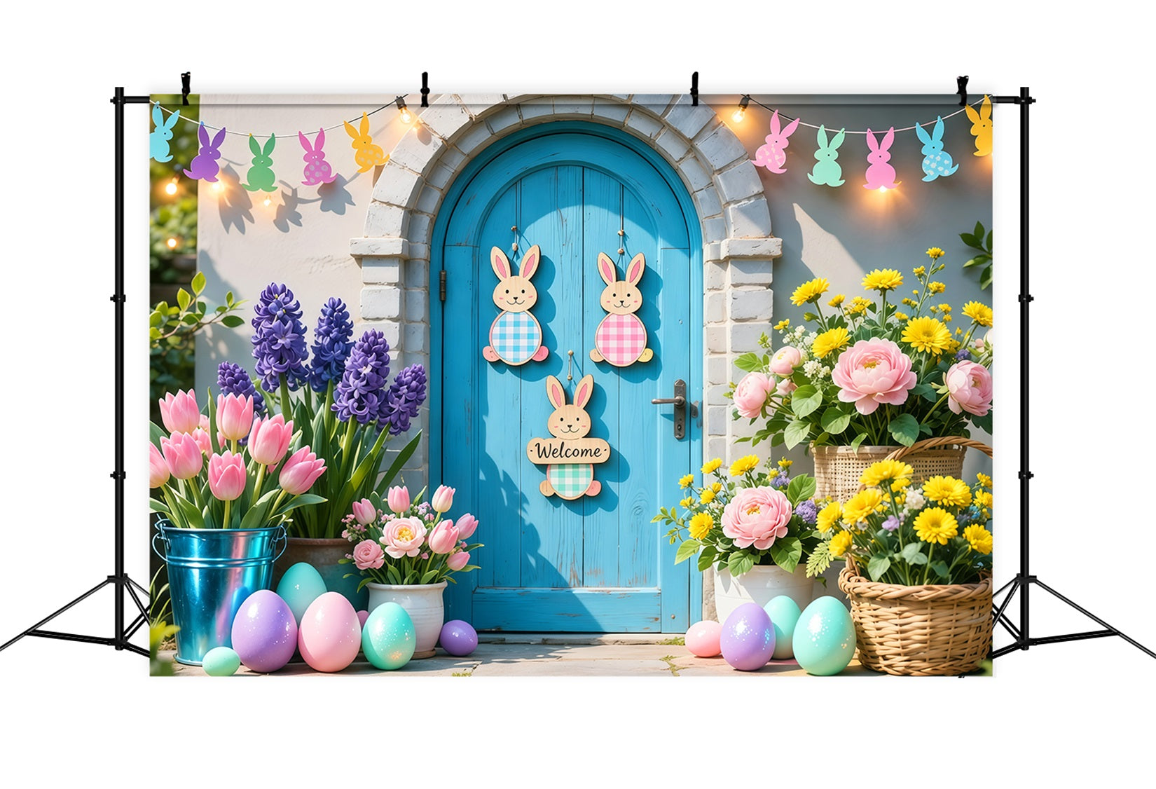 Easter Baby Backdrop Pastel Bunny Welcome Doorway Easter Backdrop Photo UK LXX62-80