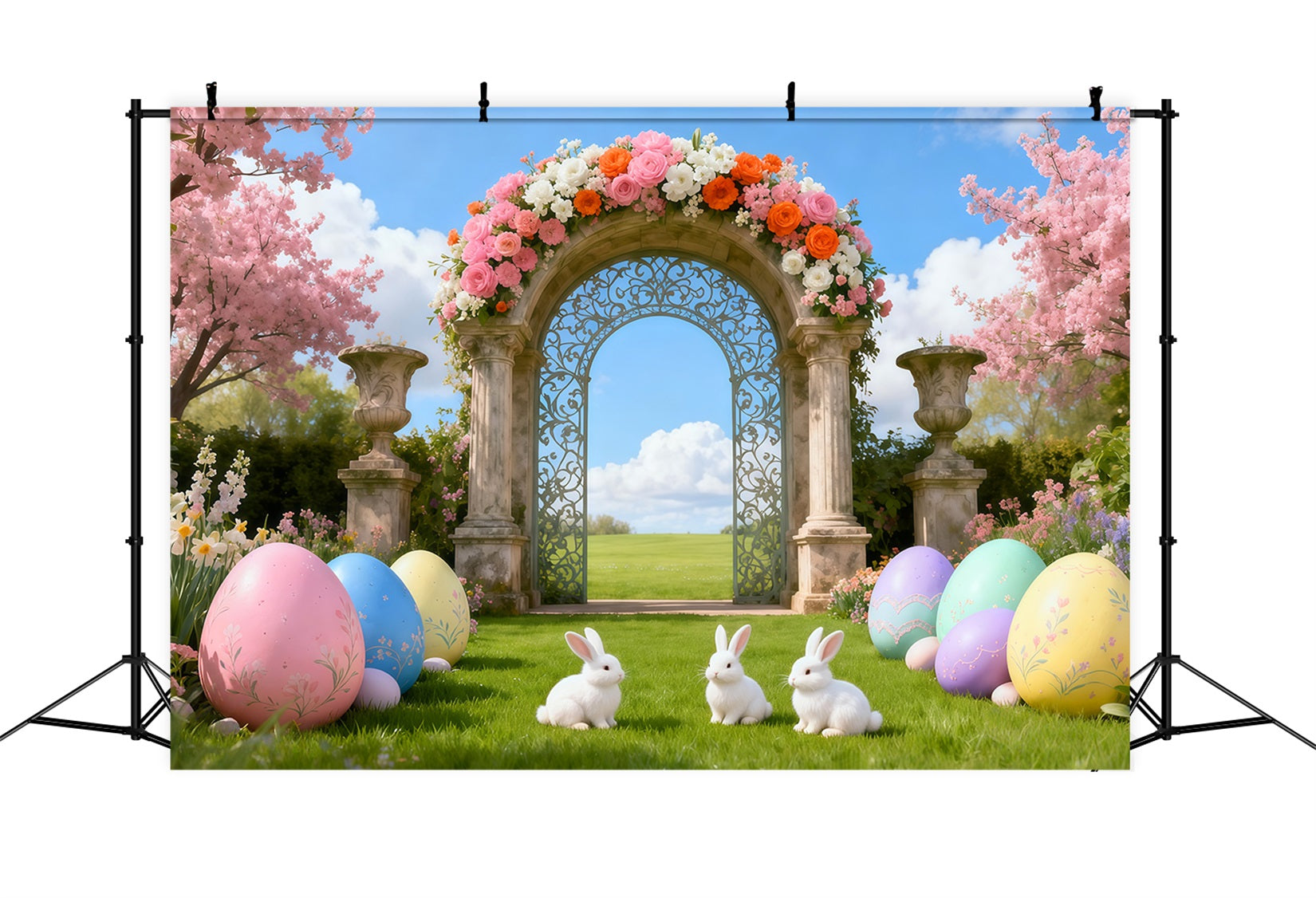 Photography Easter Bunny Backdrop Cherry Blossom Garden Archway Easter Theme Backdrop UK LXX62-81