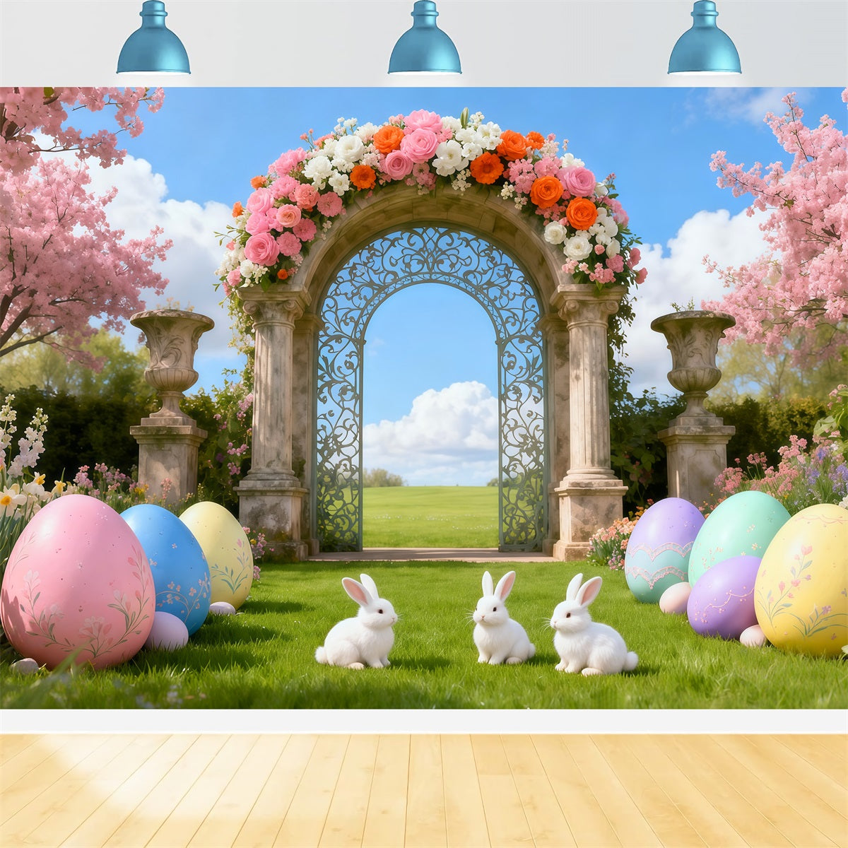 Photography Easter Bunny Backdrop Cherry Blossom Garden Archway Easter Theme Backdrop UK LXX62-81