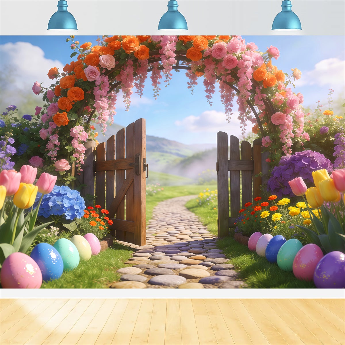 Easter Spring Backdrop Floral Wisteria Cottage Gate Easter Backdrop 10x10 UK LXX62-82