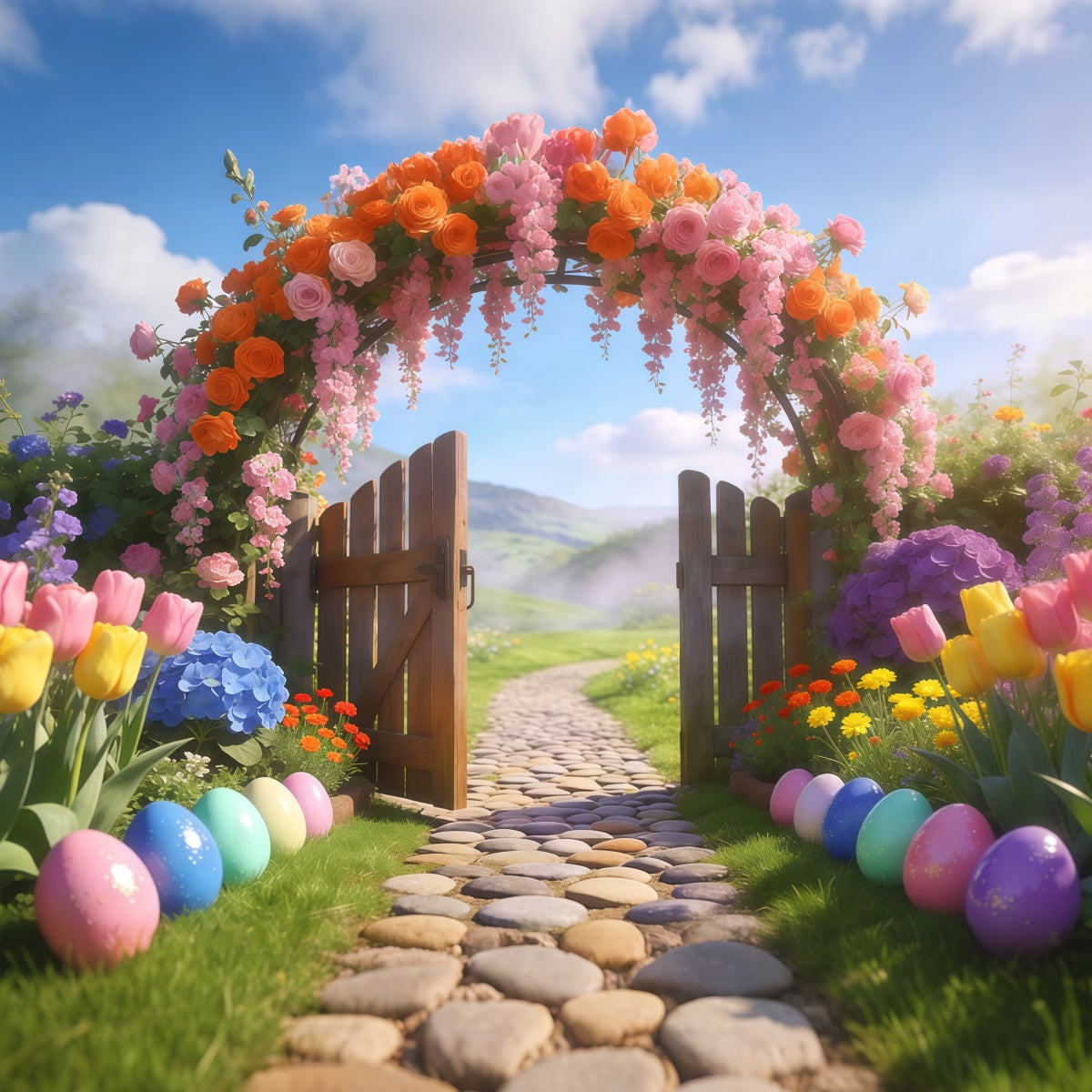 Easter Spring Backdrop Floral Wisteria Cottage Gate Easter Backdrop 10x10 UK LXX62-82