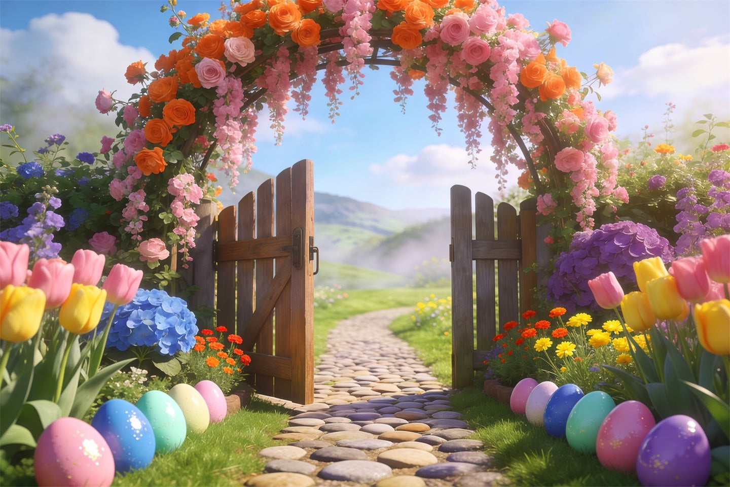 Easter Spring Backdrop Floral Wisteria Cottage Gate Easter Backdrop 10x10 UK LXX62-82