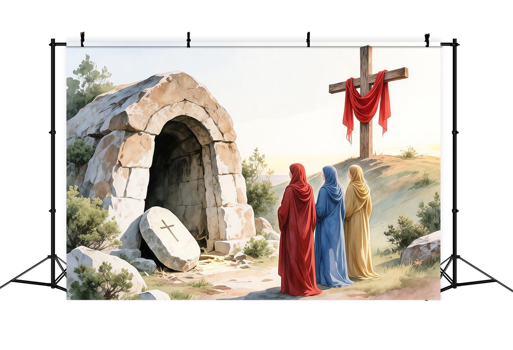 Religious Easter Photo Backdrop Resurrection Cross Empty Tomb Photography Easter Backdrops UK LXX62-83