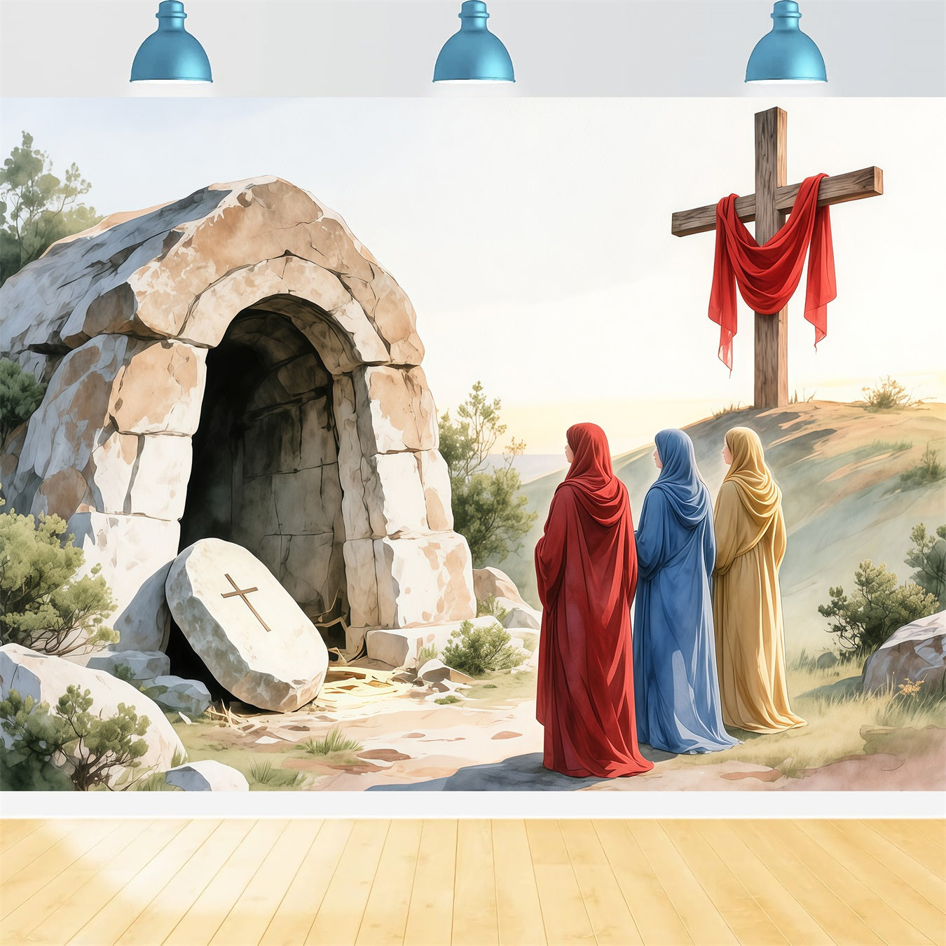Religious Easter Photo Backdrop Resurrection Cross Empty Tomb Photography Easter Backdrops UK LXX62-83