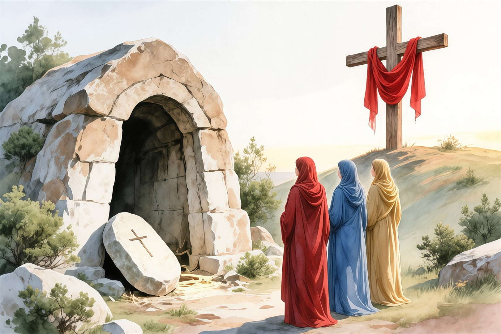Religious Easter Photo Backdrop Resurrection Cross Empty Tomb Photography Easter Backdrops UK LXX62-83