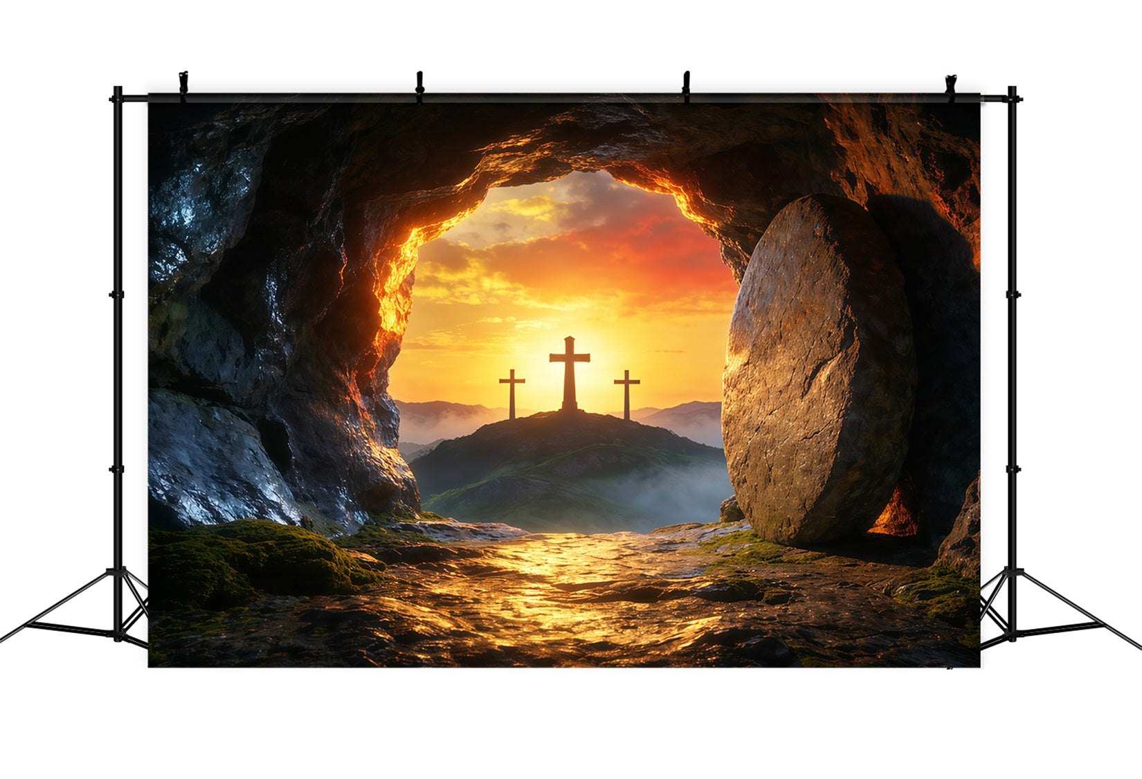 Easter Tomb Backdrops Sunrise Empty Cave Three Crosses Easter Backdrops Ideas UK LXX62-85
