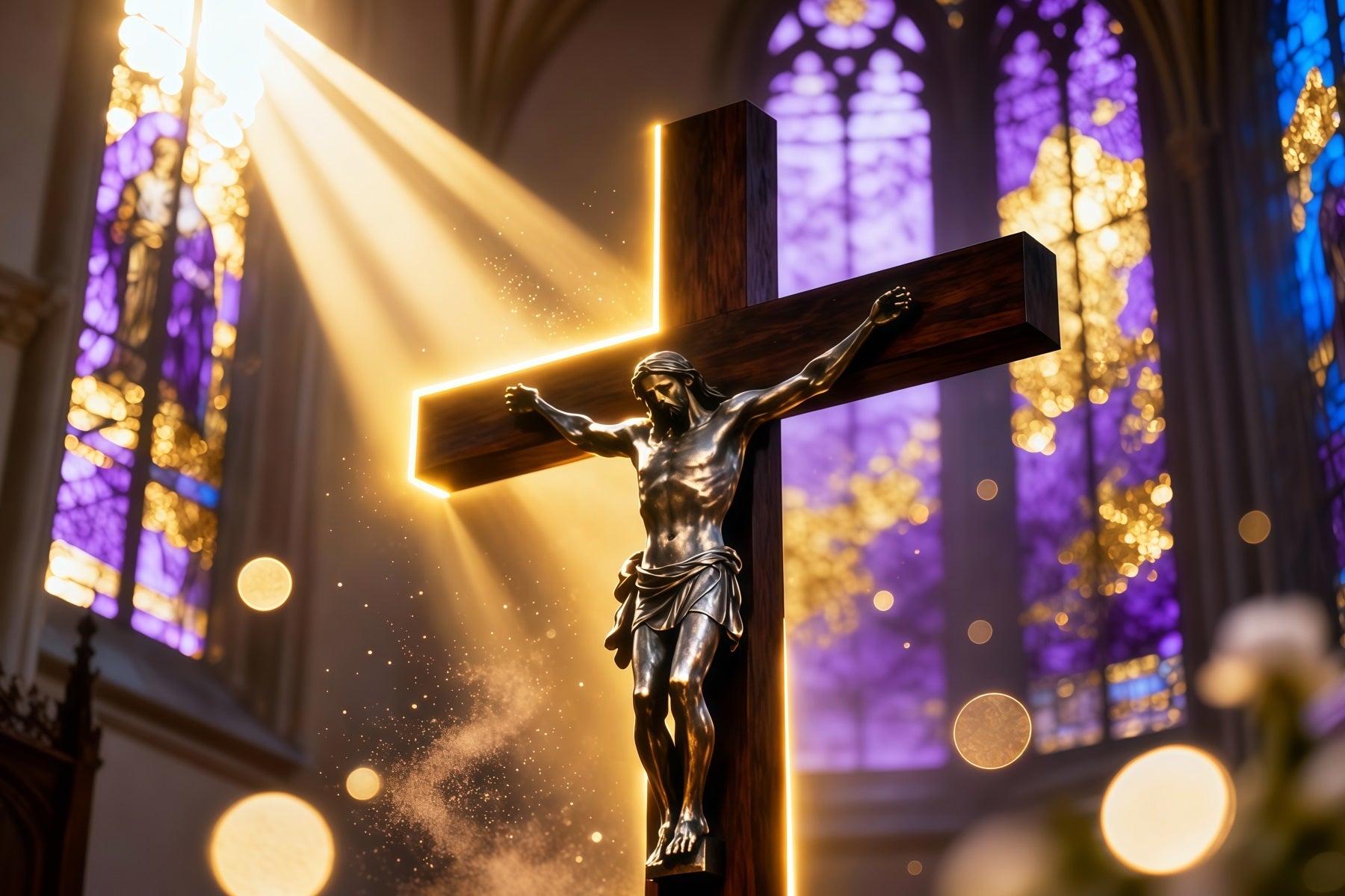 Christian Easter Photo Backdrops Golden Light Cathedral Crucifix Photo Shoot Easter Backdrop UK LXX62-86
