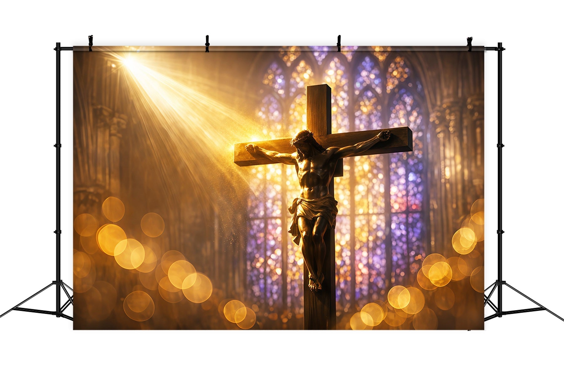 Christian Easter Photo Backdrops Radiant Stained Glass Crucifix Photo Shoot Easter Backdrop UK LXX62-87