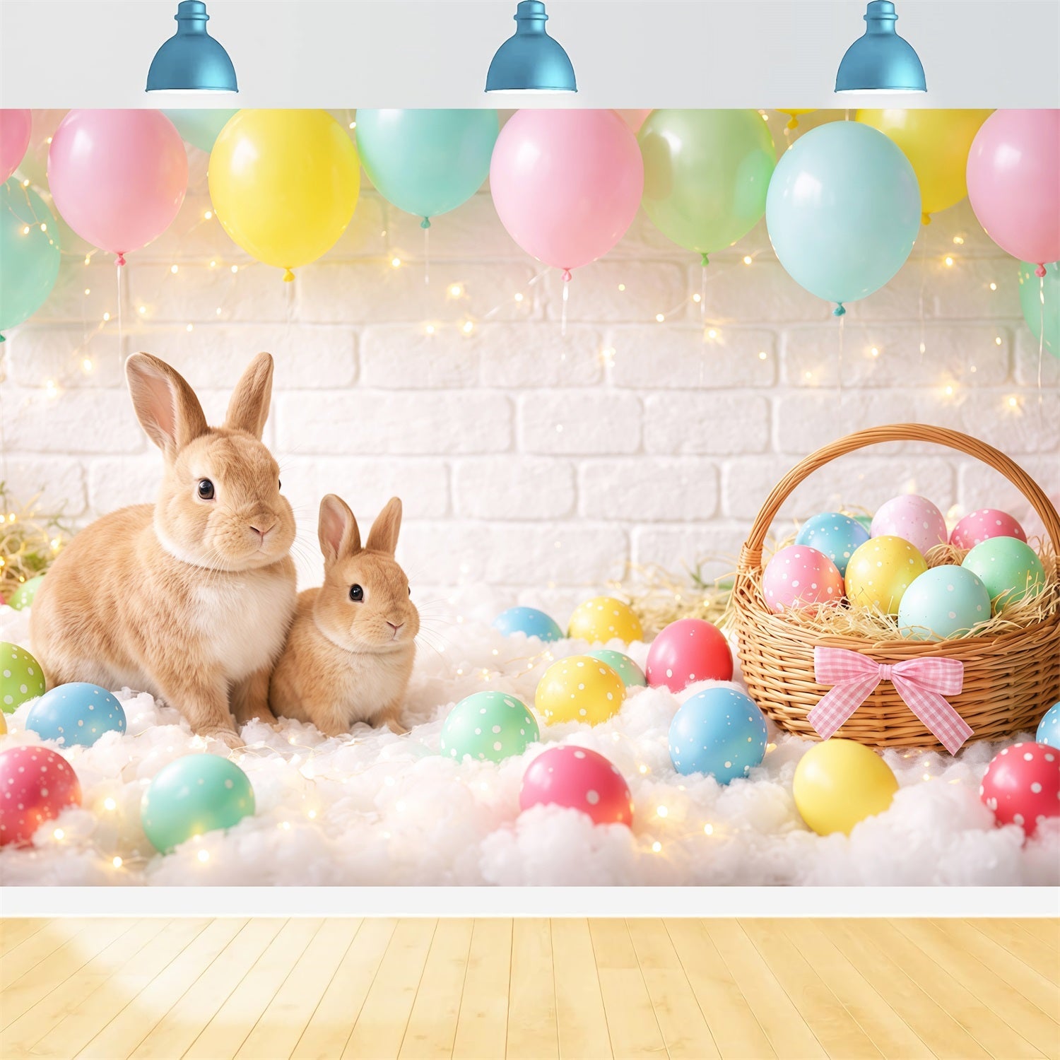Easter Backdrop Balloons Pastel Egg Basket Bunny Easy Easter Backdrops UK LXX62-88