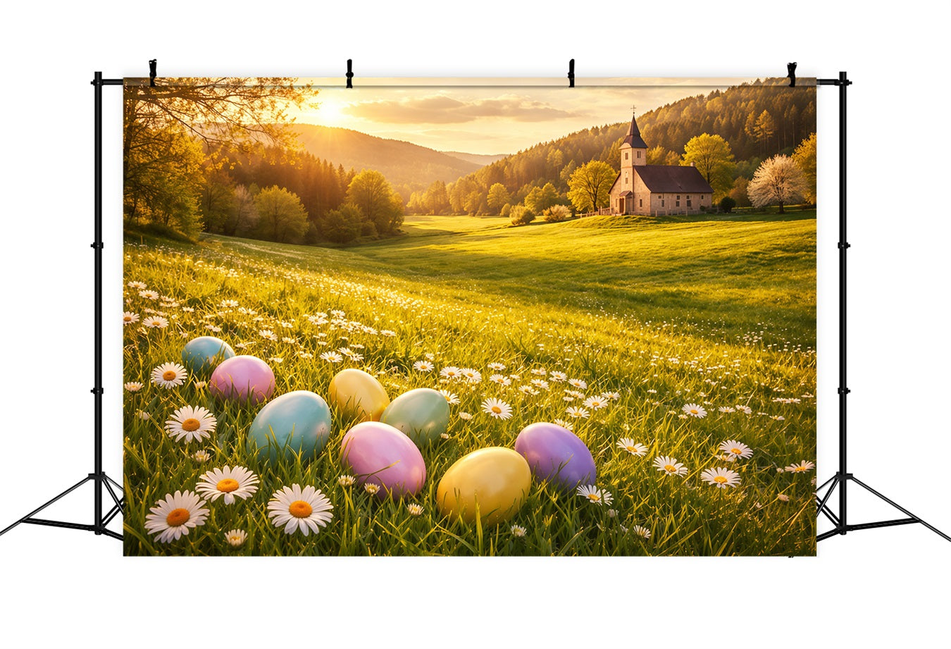 Egg Backdrop Golden Sunrise Daisy Meadow Church Outdoor Easter Backdrops UK LXX62-89