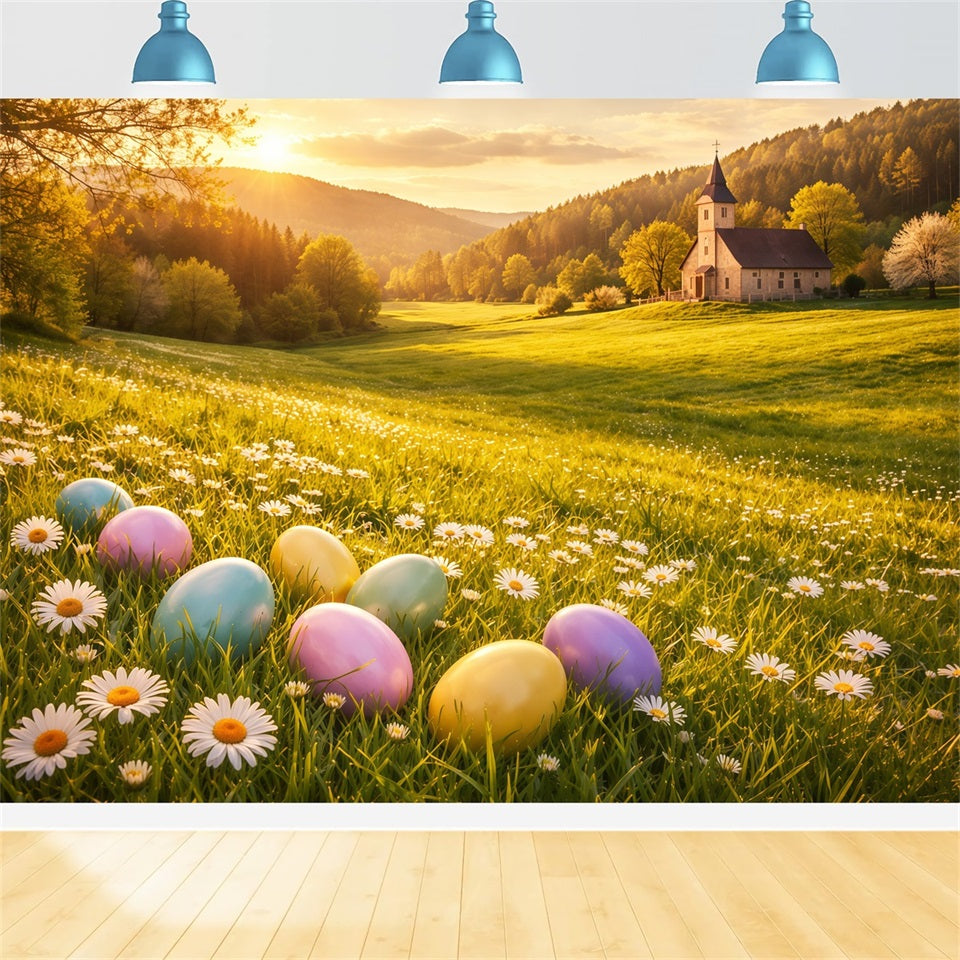 Egg Backdrop Golden Sunrise Daisy Meadow Church Outdoor Easter Backdrops UK LXX62-89