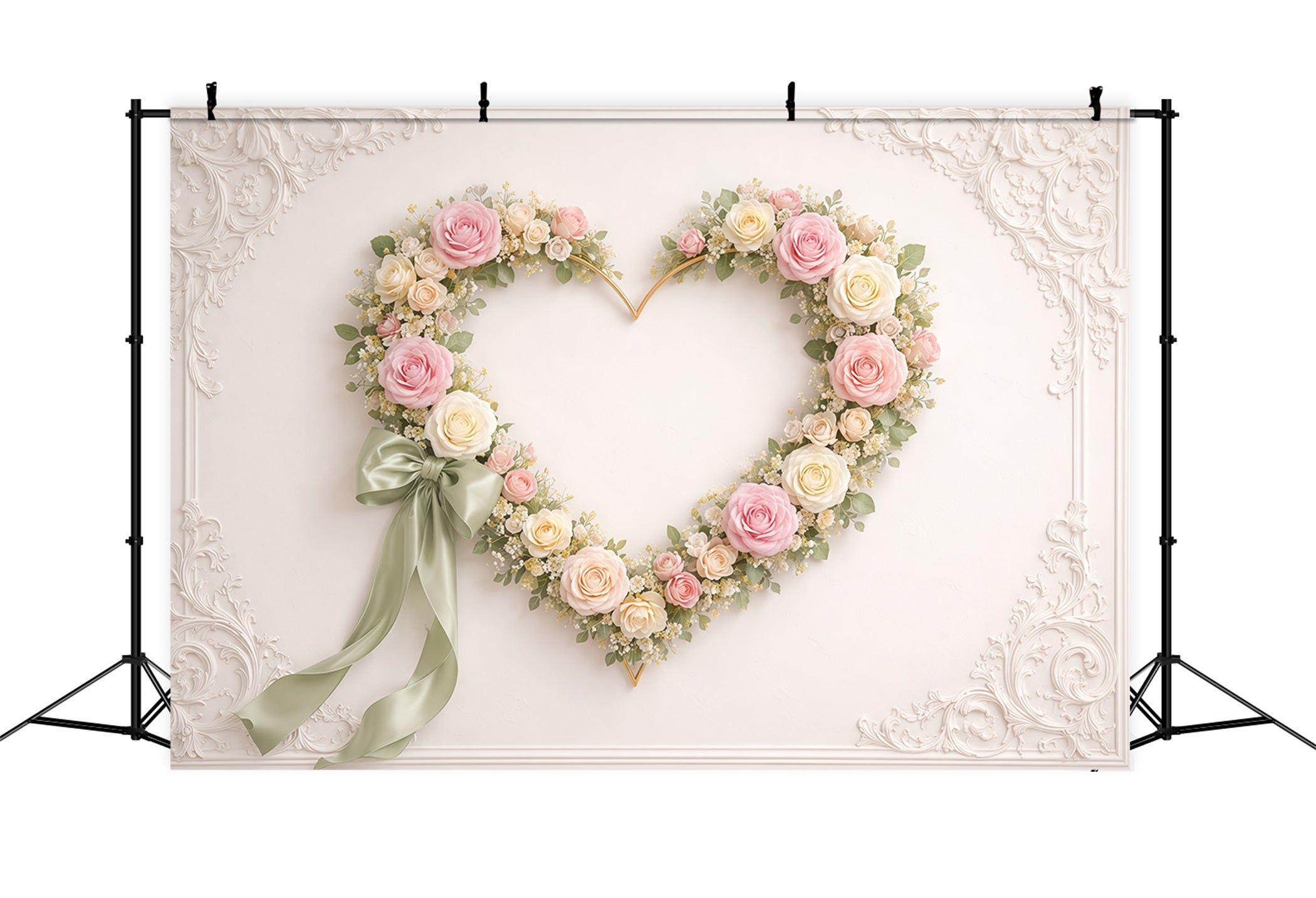 Heart Floral Frame Mother's Day Backdrop Vintage Wall Rose Ribbon Mother's Day Backdrop Ideas UK LXX63-10