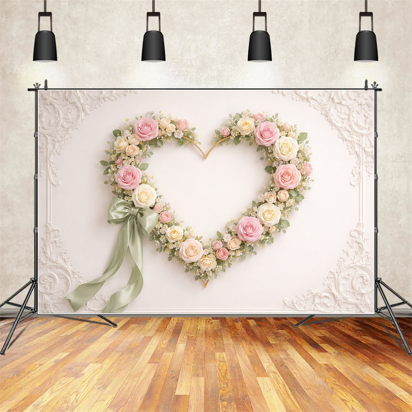 Heart Floral Frame Mother's Day Backdrop Vintage Wall Rose Ribbon Mother's Day Backdrop Ideas UK LXX63-10