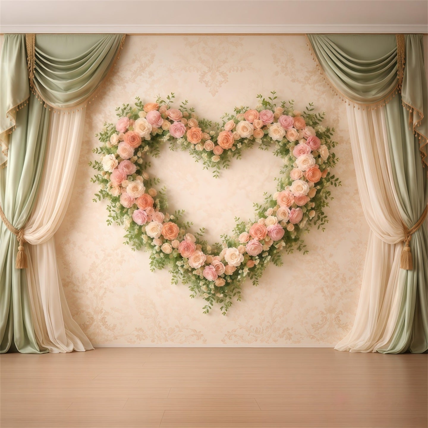 Heart Floral Frame Mother's Day Backdrop Classic Curtain Rose Mother's Day Backdrop Ideas UK LXX63-11