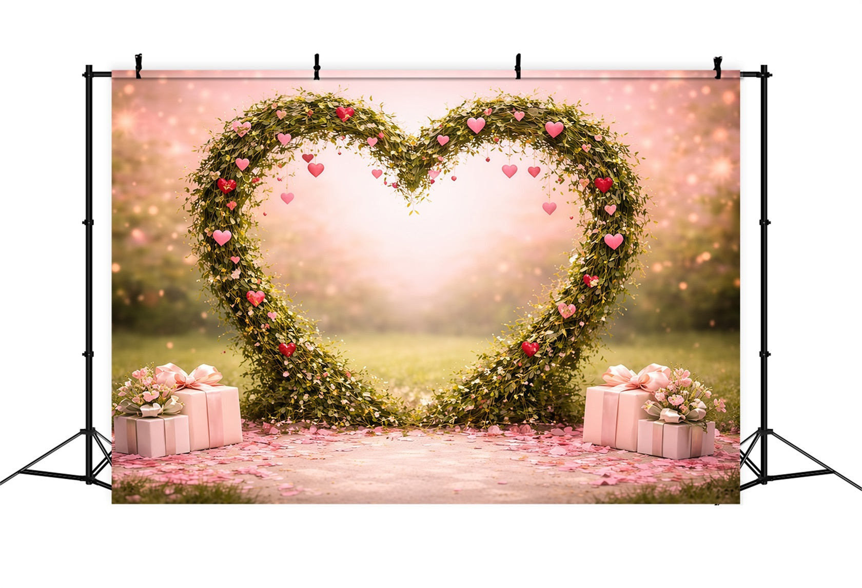 Heart Floral Frame Mother's Day Backdrop Romantic Vine Pink Gift Mother's Day Backdrop Ideas UK LXX63-13