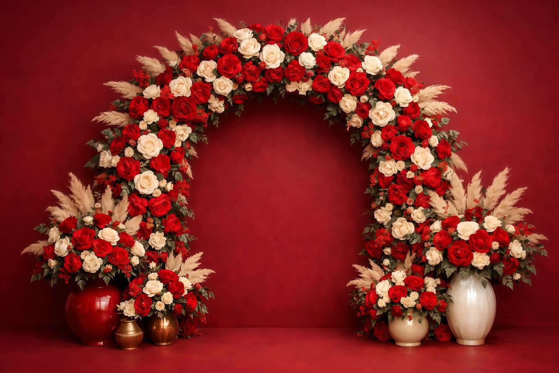 Floral Arch Mother's Day Backdrop Elegant Wall Red Ivory Rose Mothers Day Backdrop Ideas UK LXX63-19