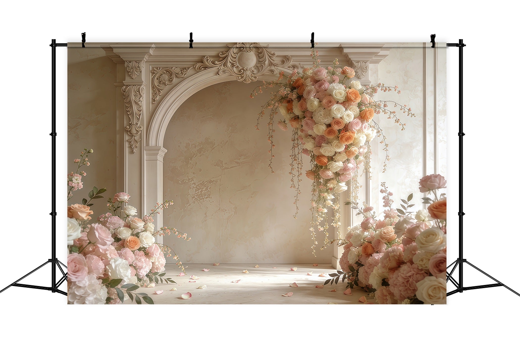 Mother's Day Portrait Backdrop Elegant Arch Pastel Rose Mother's Day Backdrop UK LXX63-2