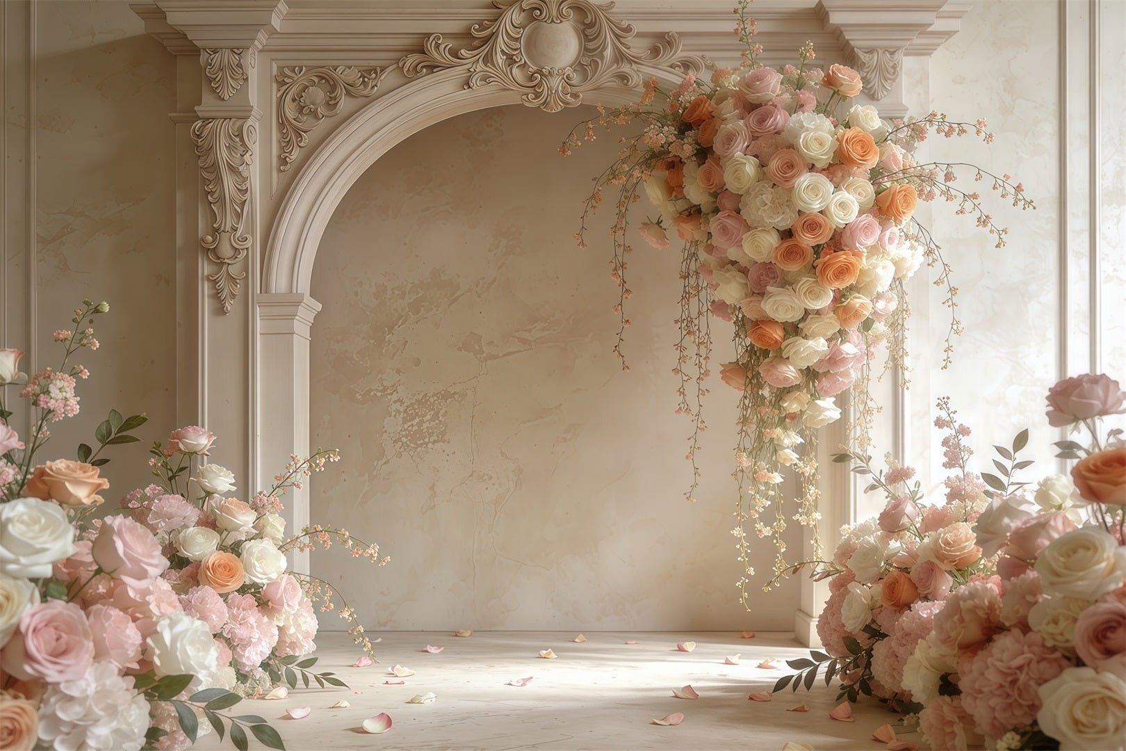 Mother's Day Portrait Backdrop Elegant Arch Pastel Rose Mother's Day Backdrop UK LXX63-2