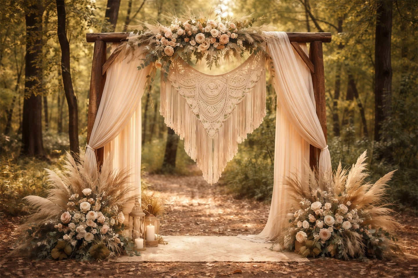 Floral Arch Mother's Day Backdrop Boho Pampas Flower Arch Woodland Mothers Day Backdrop Ideas UK LXX63-20