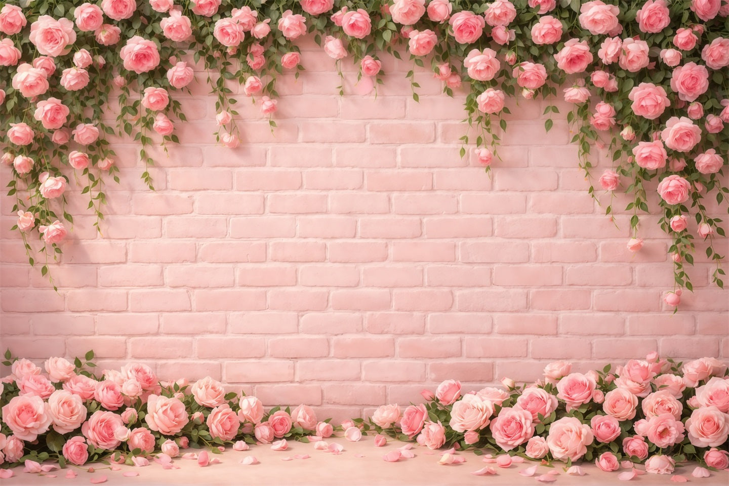 Pink Brick Wall Mother's Day Backdrop Rose Floral Border Petals Mother's Day Photo Backdrop Ideas UK LXX63-24