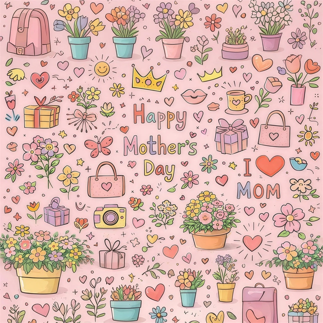 Mom Letters Mother's Day Backdrop Cute Doodle Floral Gift Pattern Backdrop For Mother's Day UK LXX63-26