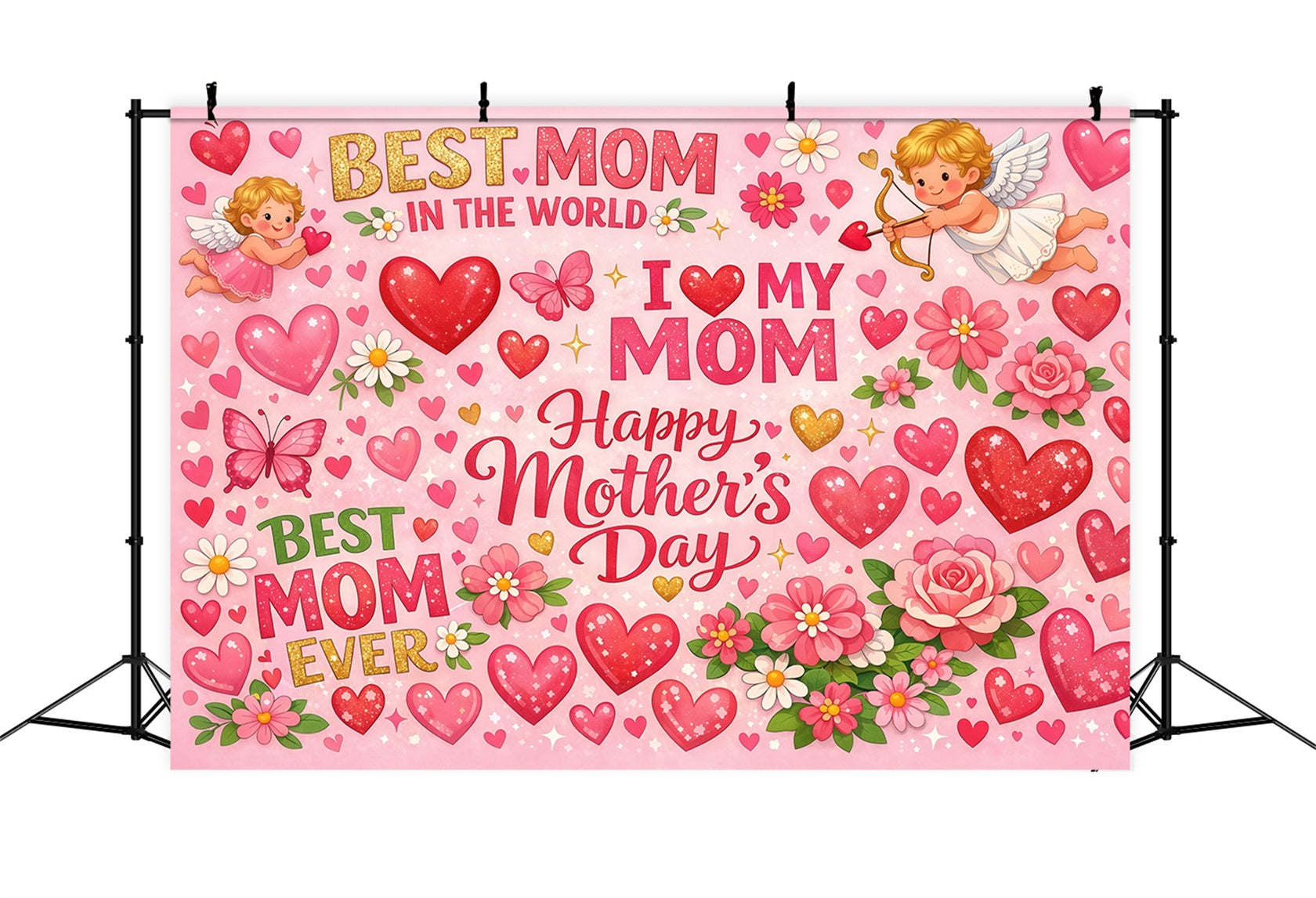 Mom Letters Mother's Day Backdrop Cartoon Love Heart Typography Backdrop For Mother's Day UK LXX63-27