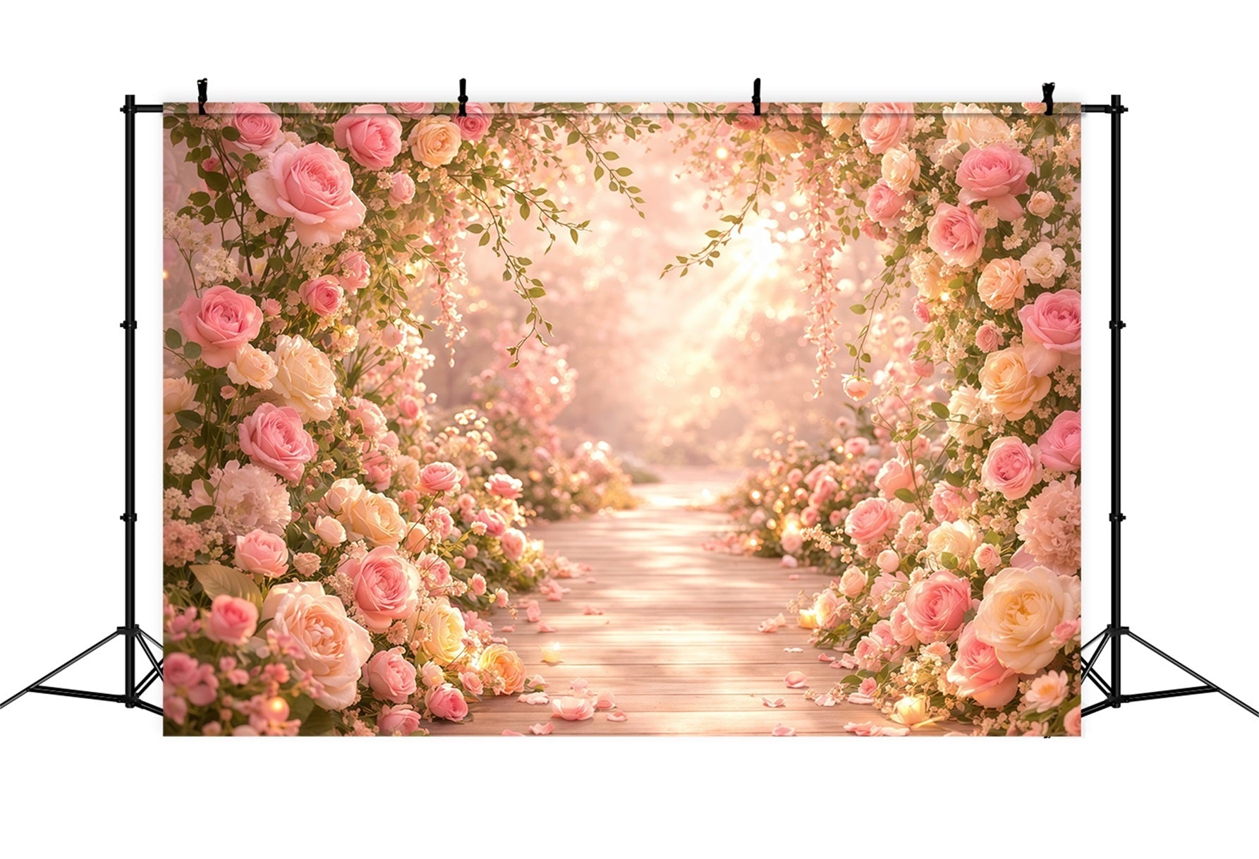 Pink Gold Romance Mother's Day Backdrop Romantic Rose Light Pathway Backdrops For Mother's Day UK LXX63-30
