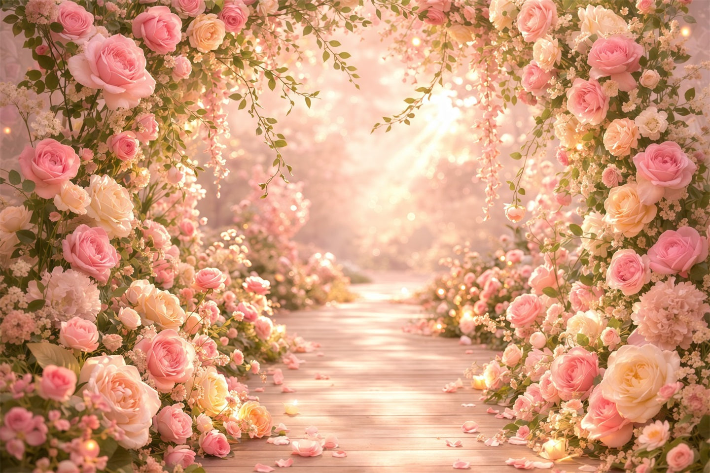 Pink Gold Romance Mother's Day Backdrop Romantic Rose Light Pathway Backdrops For Mother's Day UK LXX63-30