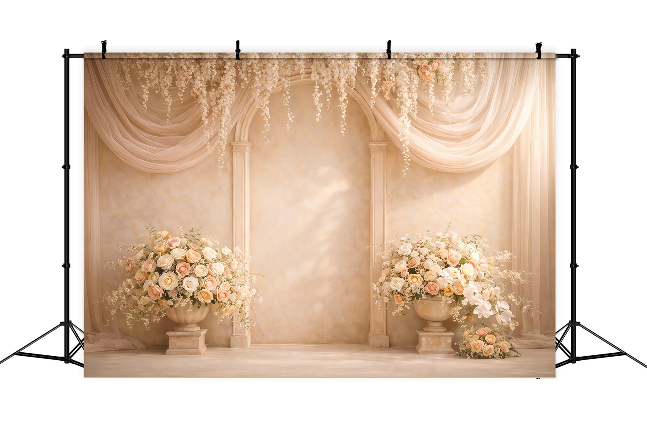 Pastel Retro Mother's Day Backdrop Ivory Floral Arch Draped Curtains Mothers Day Photo Backdrops UK LXX63-37