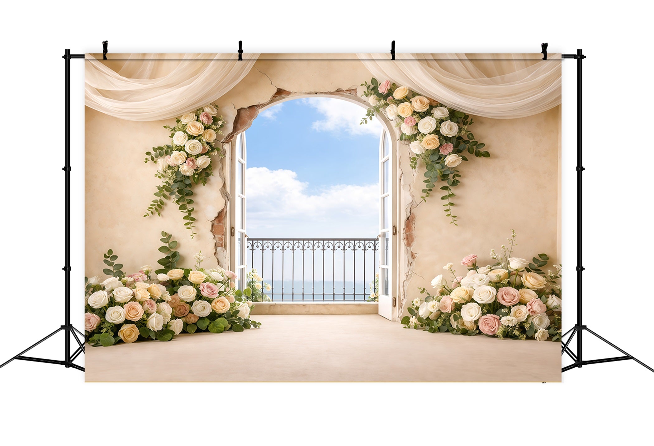 Pastel Retro Mother's Day Backdrop Vintage Window Balcony Floral Mothers Day Photo Backdrops UK LXX63-39
