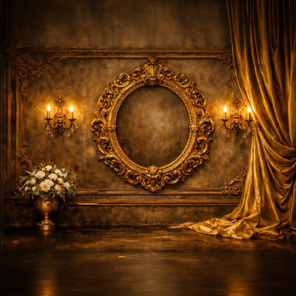 Pastel Retro Mother's Day Backdrop Gold Ornate Frame Velvet Drapes Mothers Day Photo Backdrops UK LXX63-40
