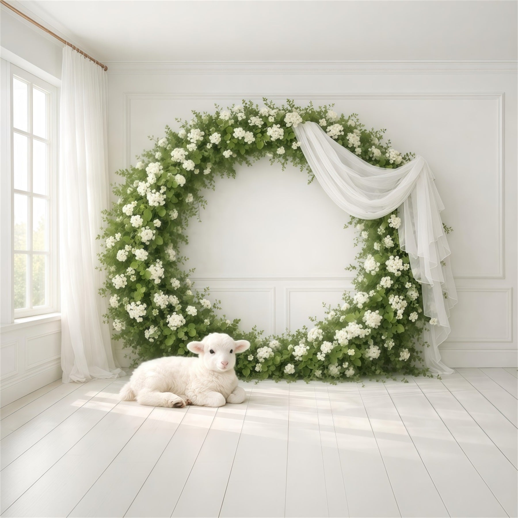 Mother's Day Backdrop Ideas For Church Floral Wreath White Lamb Happy Mothers Day Photo Backdrop UK LXX63-49