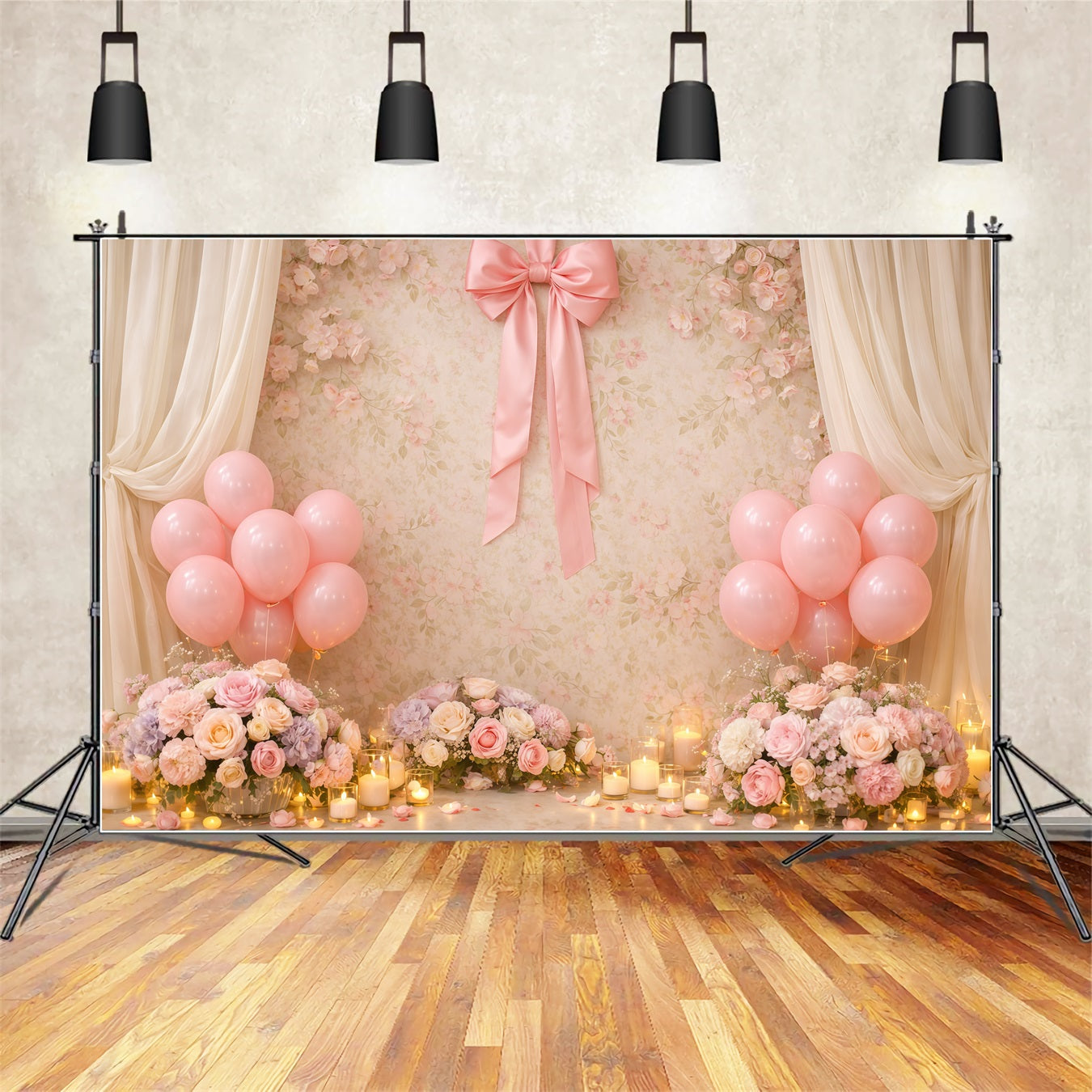Mothers Day Balloon Backdrop Elegant Pink Balloon Floral Candle Backdrop Ideas For Mother's Day UK LXX63-52