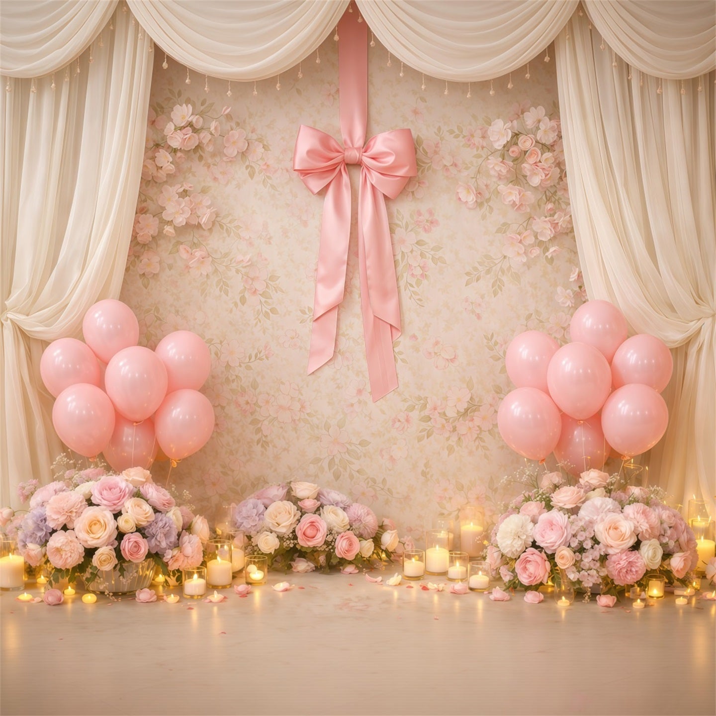 Mothers Day Balloon Backdrop Elegant Pink Balloon Floral Candle Backdrop Ideas For Mother's Day UK LXX63-52